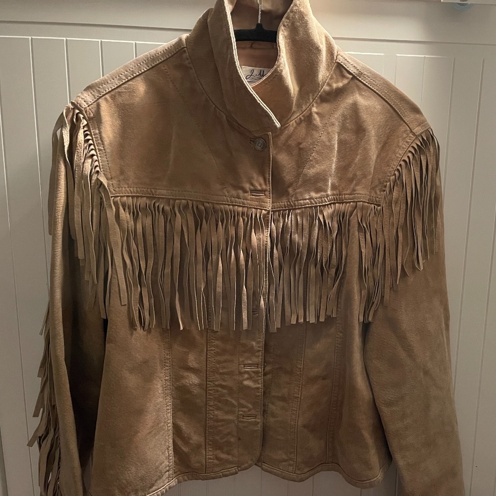 Tan Leather Jacket with fringe, Size Small